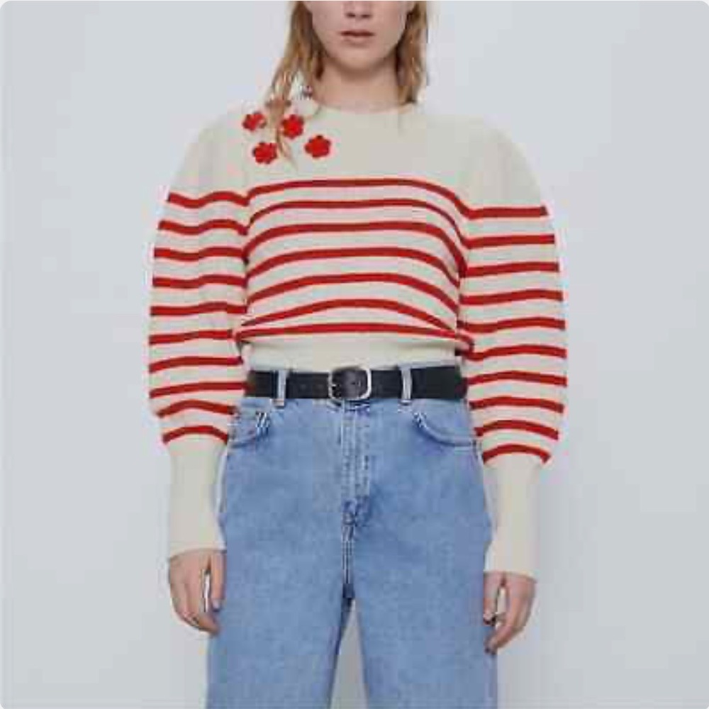 ZARA cream red cropped top